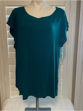 Marina Luna Teal Short Sleeve Scoop Neck Top